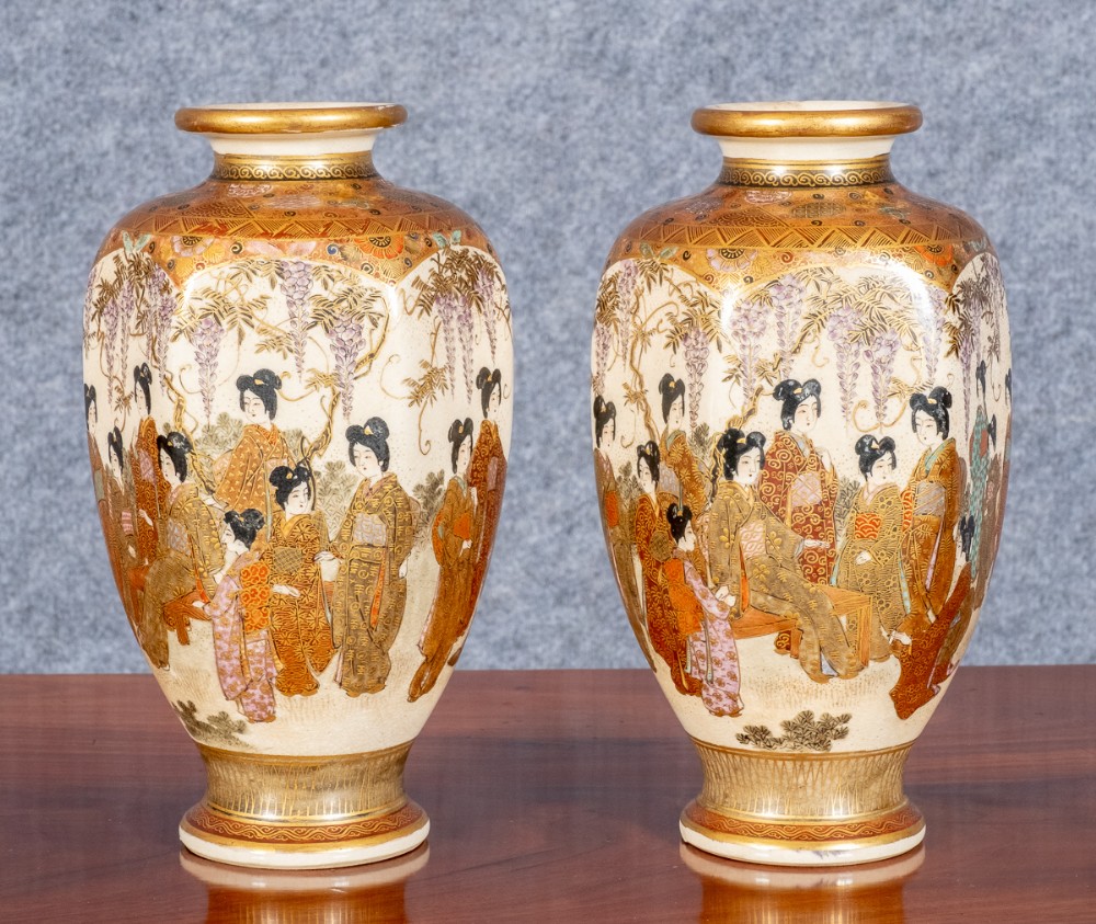 Pair of Meiji Period Satsuma Vases