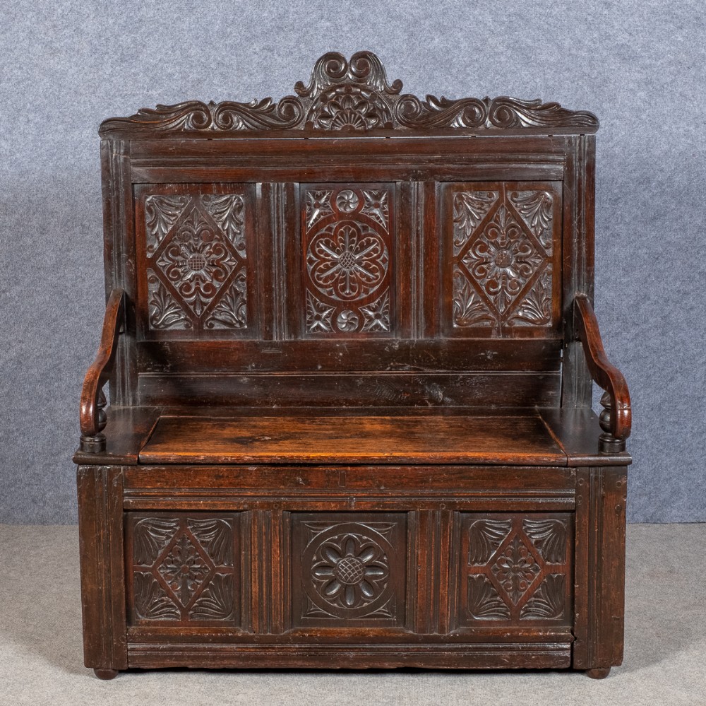 Carved Oak Hall Seat Settle