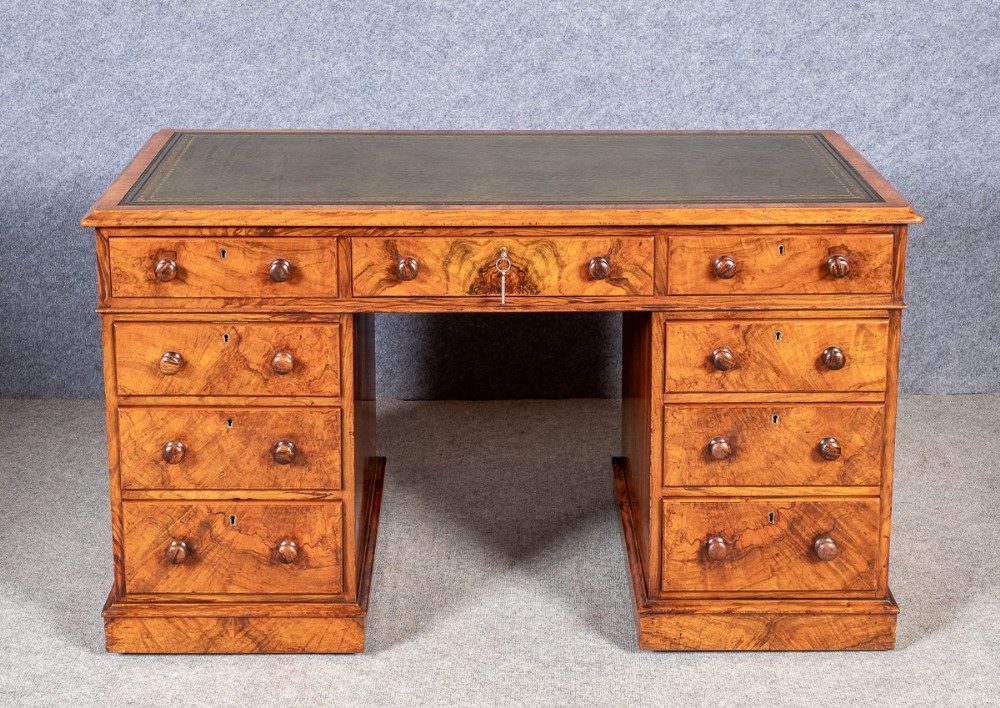 Victorian Walnut Pedestal Desk