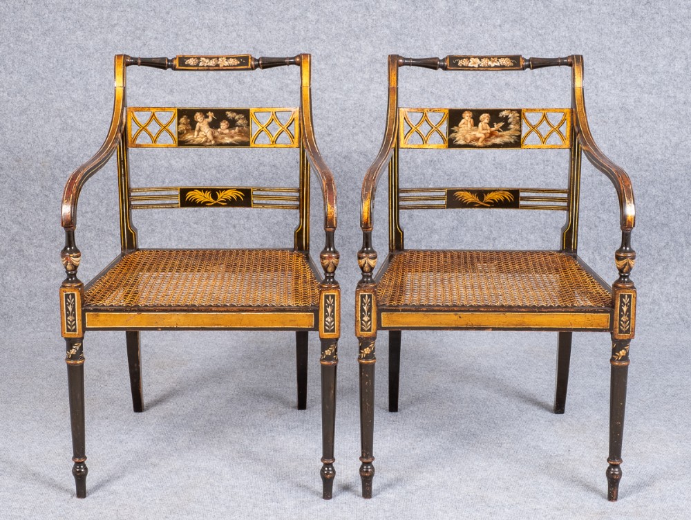 Fine & Original Pair of Regency Painted Elbow Chairs