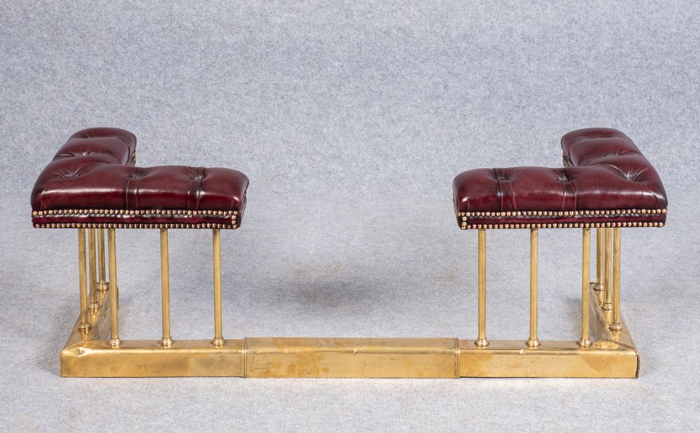Antique Adjustable Brass & Leather Seated Club Fender