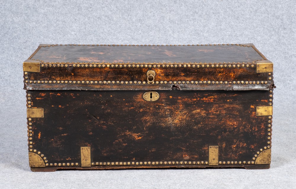 Georgian Leather & Camphor Wood Truk
