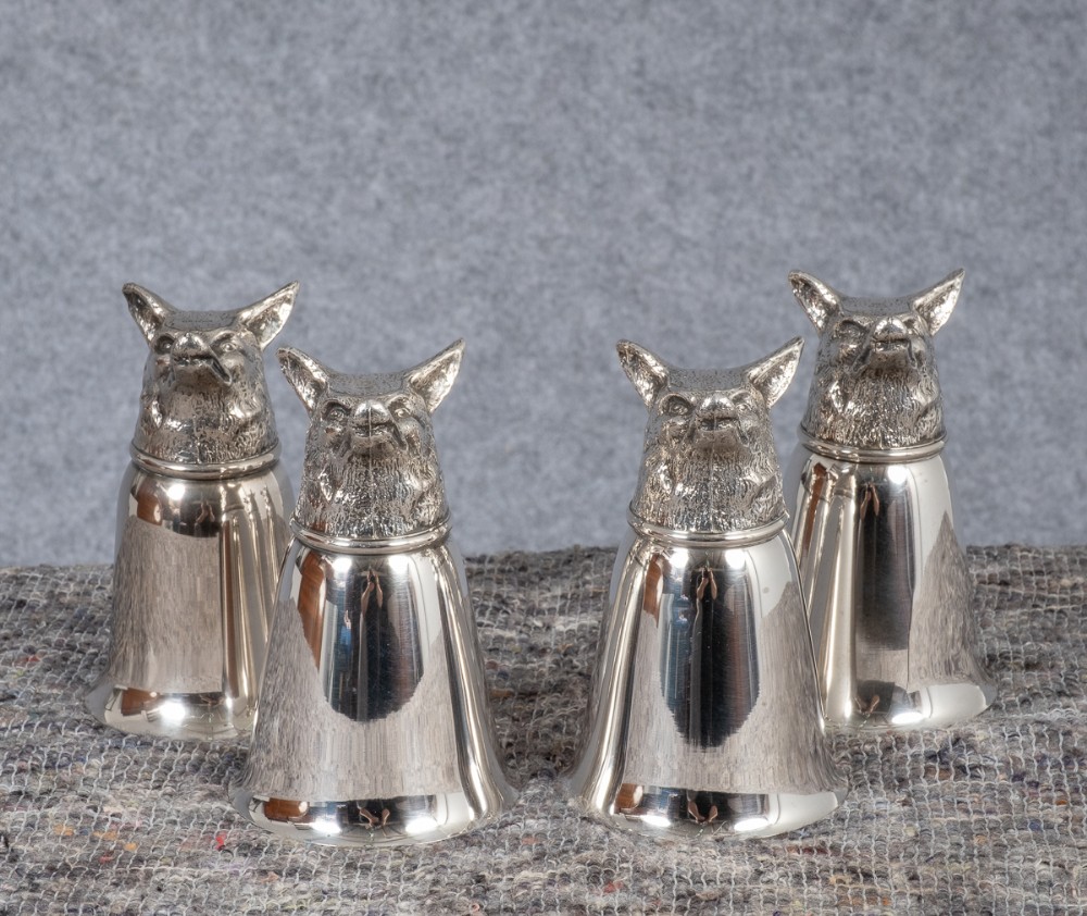 Set of 4 Large Fox Head Stirrup Cups