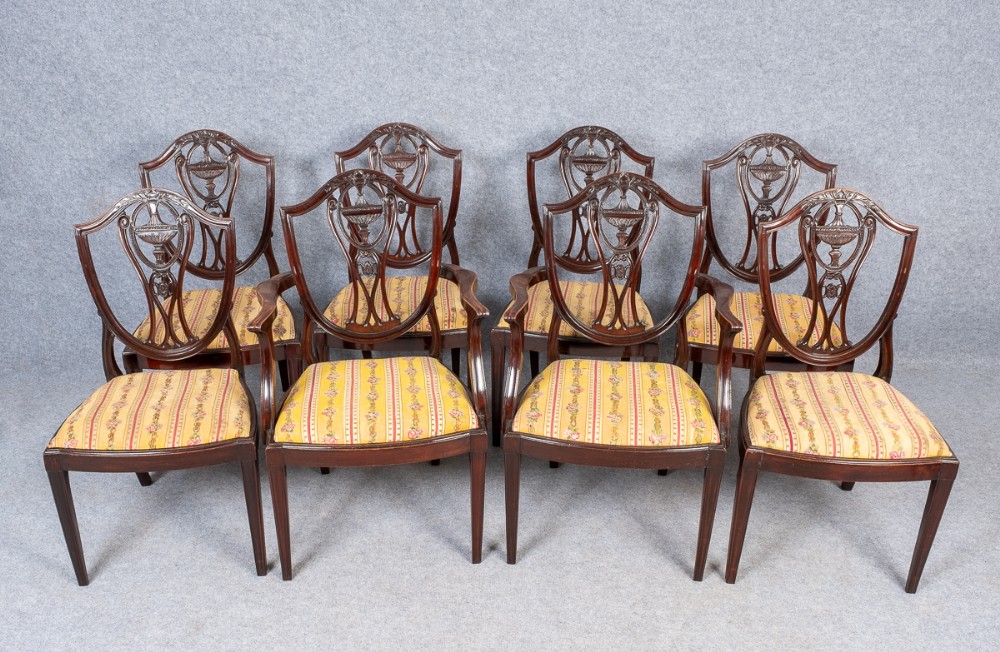 Set of 8 (6 + 2) Hepplewhite Mahogany Dining Chairs
