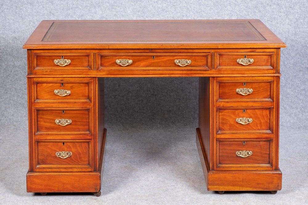 Antique Freestanding Walnut Pedestal Desk
