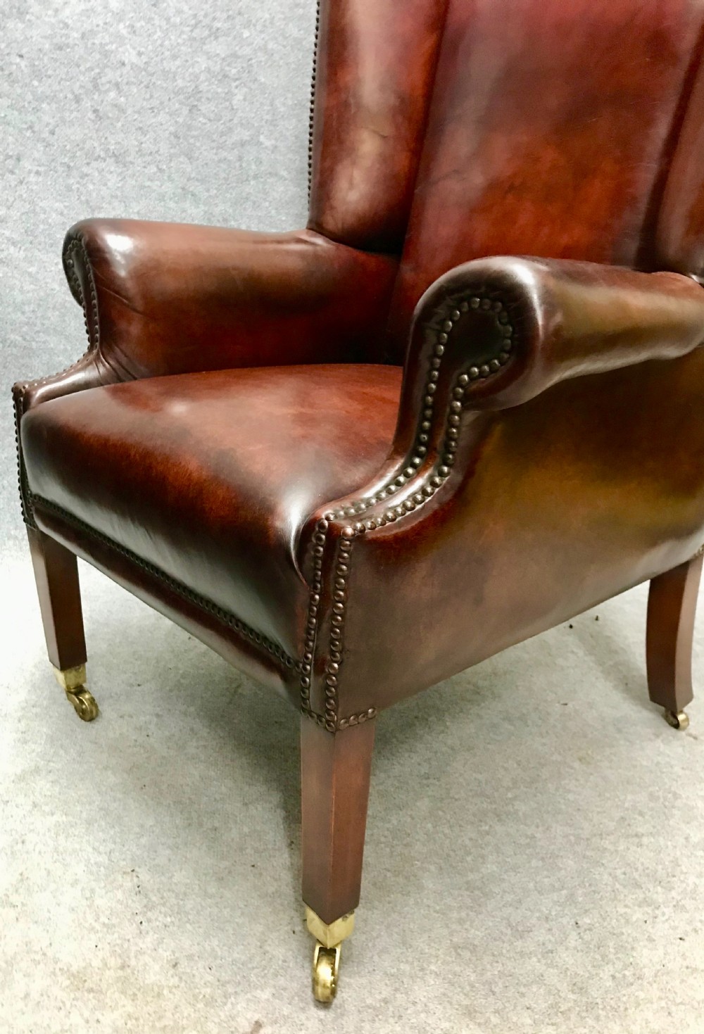 Georgian Style Leather Winged Back Armchair View V