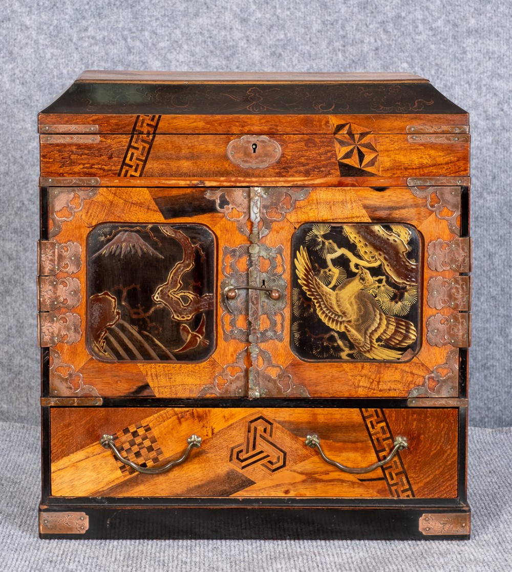 Small Japanese Meiji Period Yosegi Shodana Cabinet