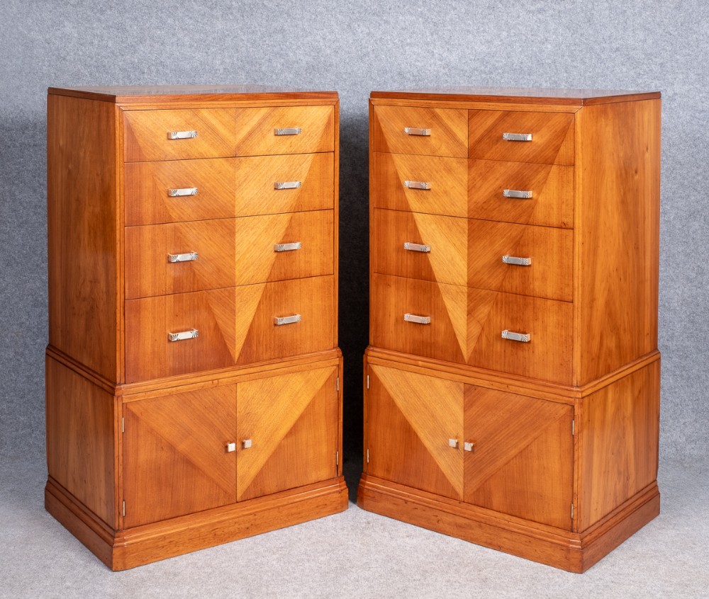 Stunning Pair of Art Deco Tallboy Chests of Drawers