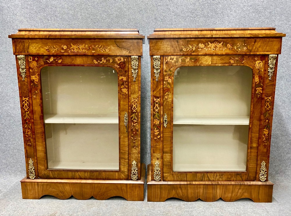 Stunning Pair of Marquetry Inlaid Side Cabinets