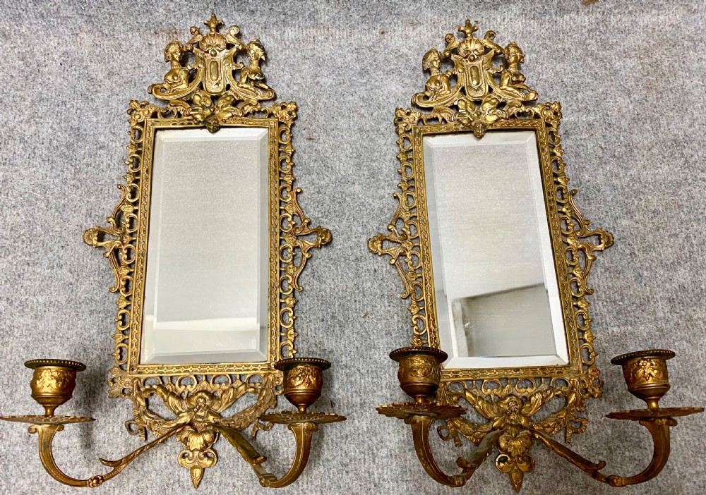 Pair of Cast Brass Girandoles Mirrors