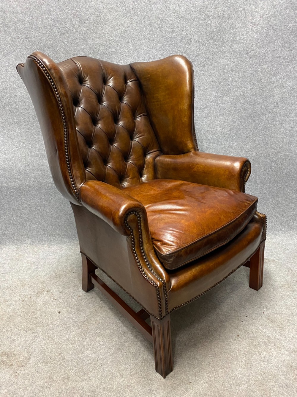 Georgian Style Leather Winged Armchair View V