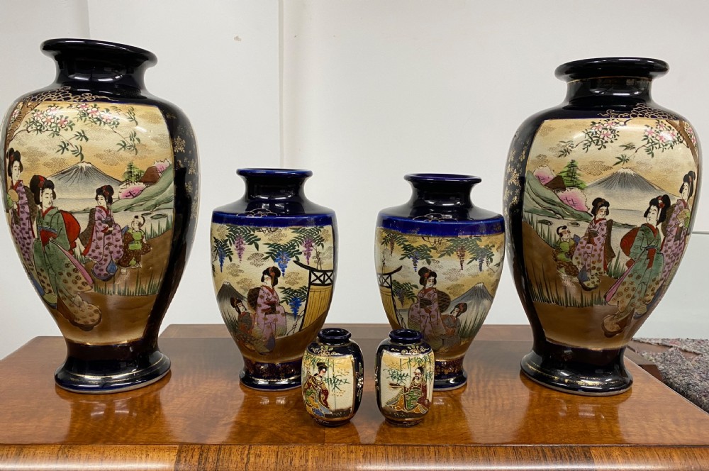 3 Pairs of Japanese Satsuma Vases