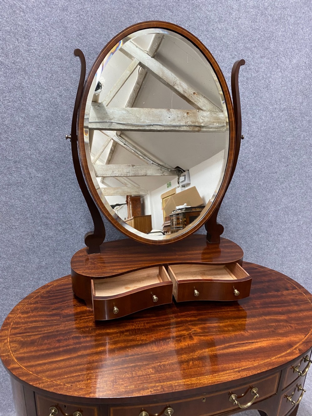 Unusual Edwardian Inlaid Mahogany Dressing Table View VII