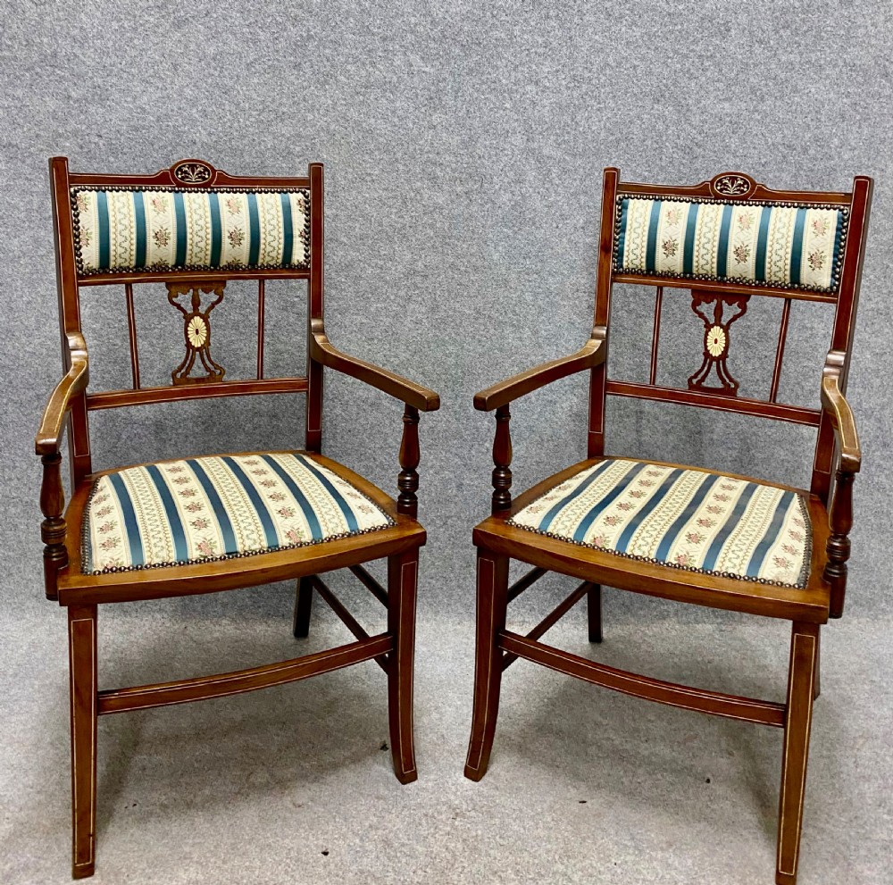 Pair Edwardian Inlaid Armchairs