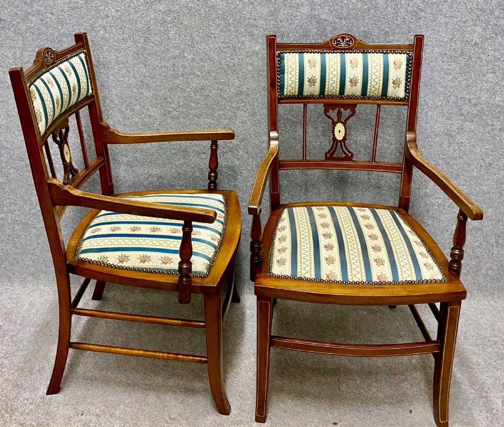 Pair Edwardian Inlaid Armchairs View III