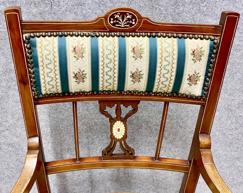 Pair Edwardian Inlaid Armchairs View IV