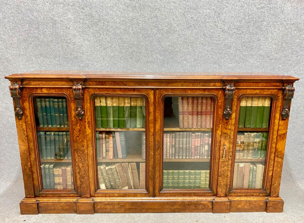 Superb Victorian Burr Walnut 4 Door Bookcase View II