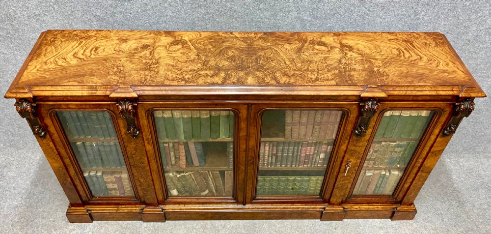 Superb Victorian Burr Walnut 4 Door Bookcase View V