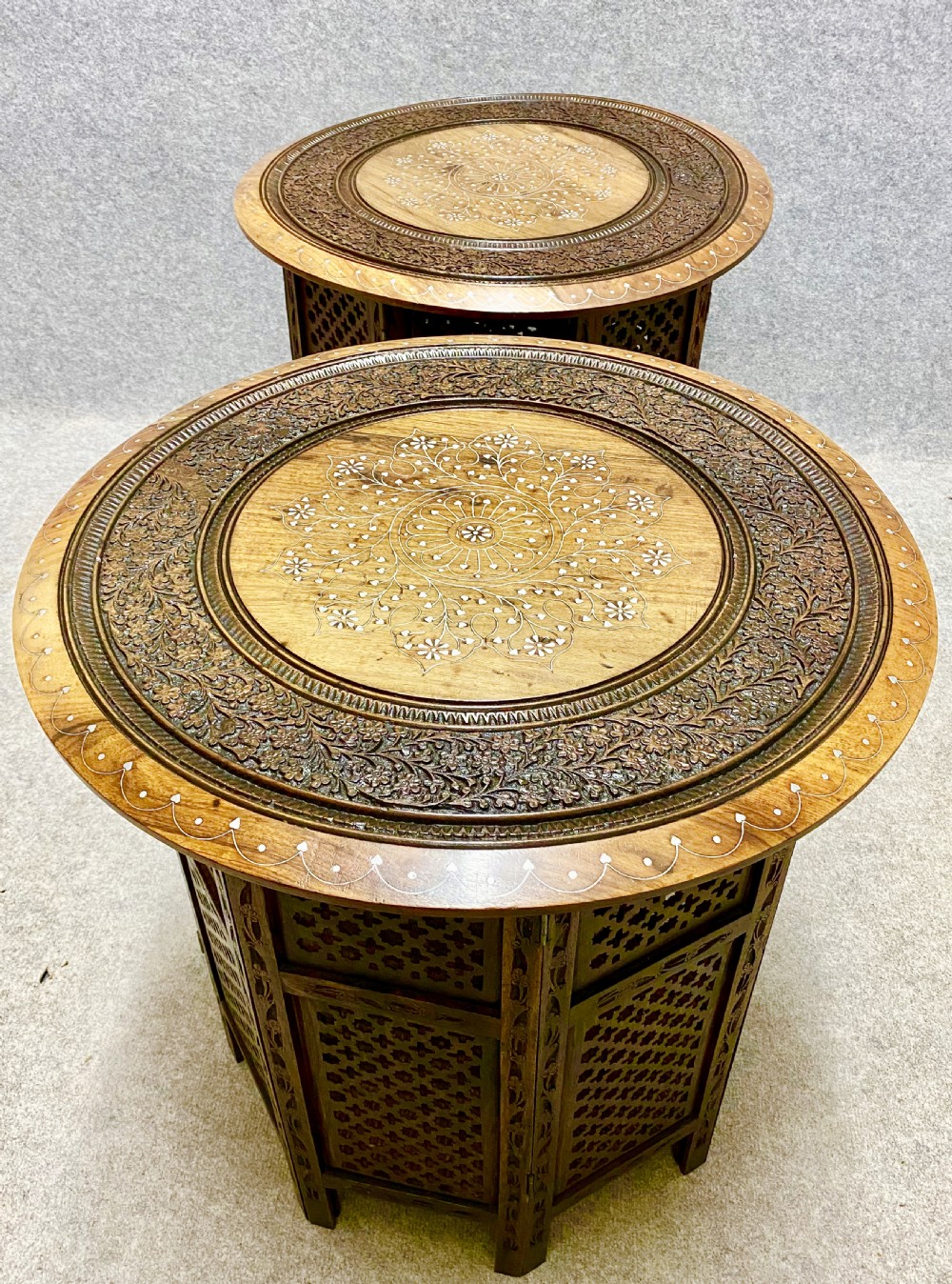 Unusual Pair of Hoshiapur Silver Wire inlaid Tables View II