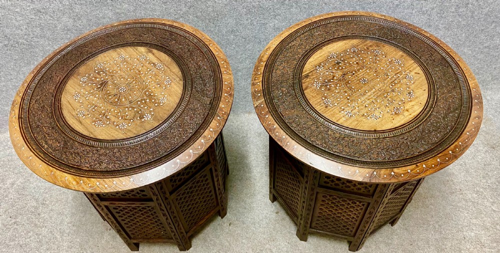 Unusual Pair of Hoshiapur Silver Wire inlaid Tables View IV
