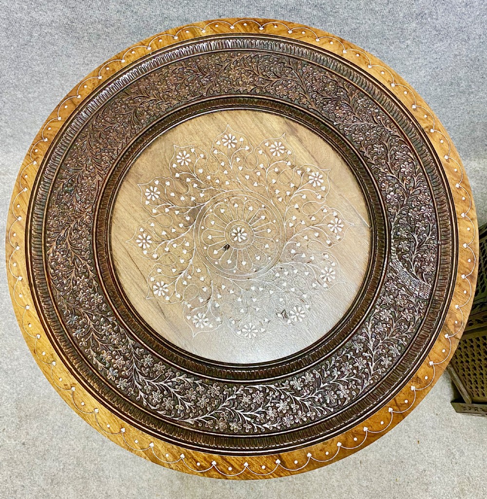 Unusual Pair of Hoshiapur Silver Wire inlaid Tables View V