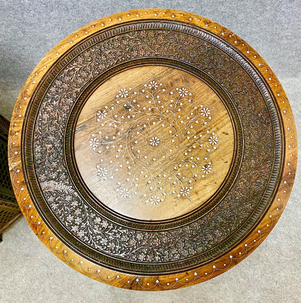 Unusual Pair of Hoshiapur Silver Wire inlaid Tables View VI