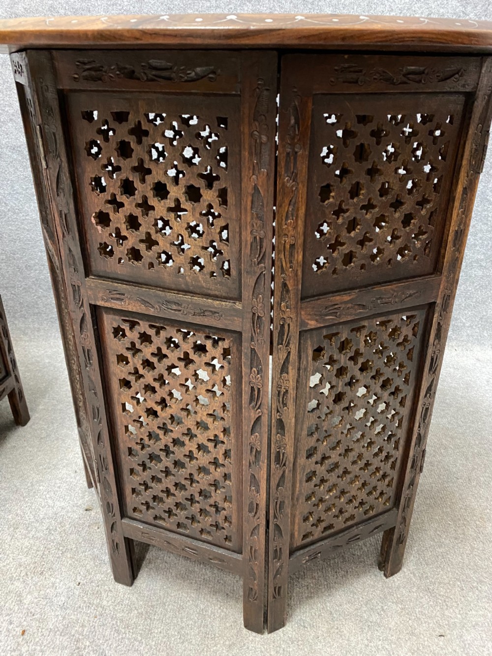 Unusual Pair of Hoshiapur Silver Wire inlaid Tables View IX