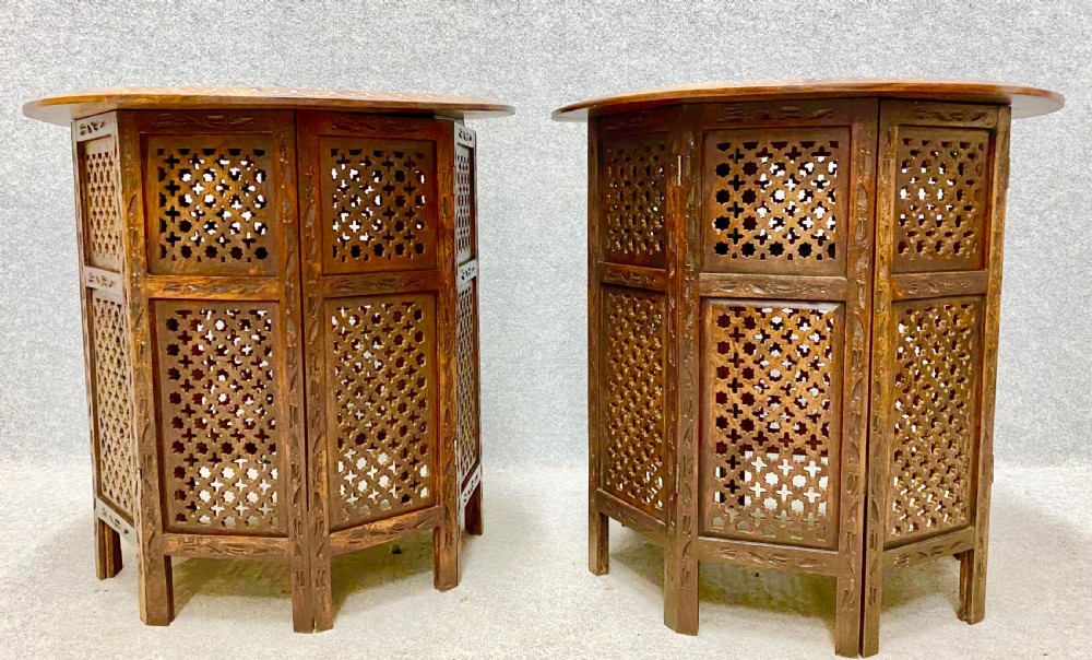 Unusual Pair of Hoshiapur Silver Wire inlaid Tables View XII