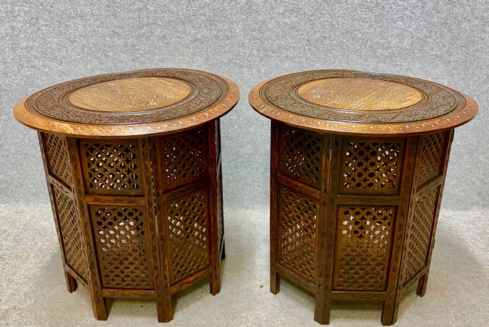 Unusual Pair of Hoshiapur Silver Wire inlaid Tables View XIII