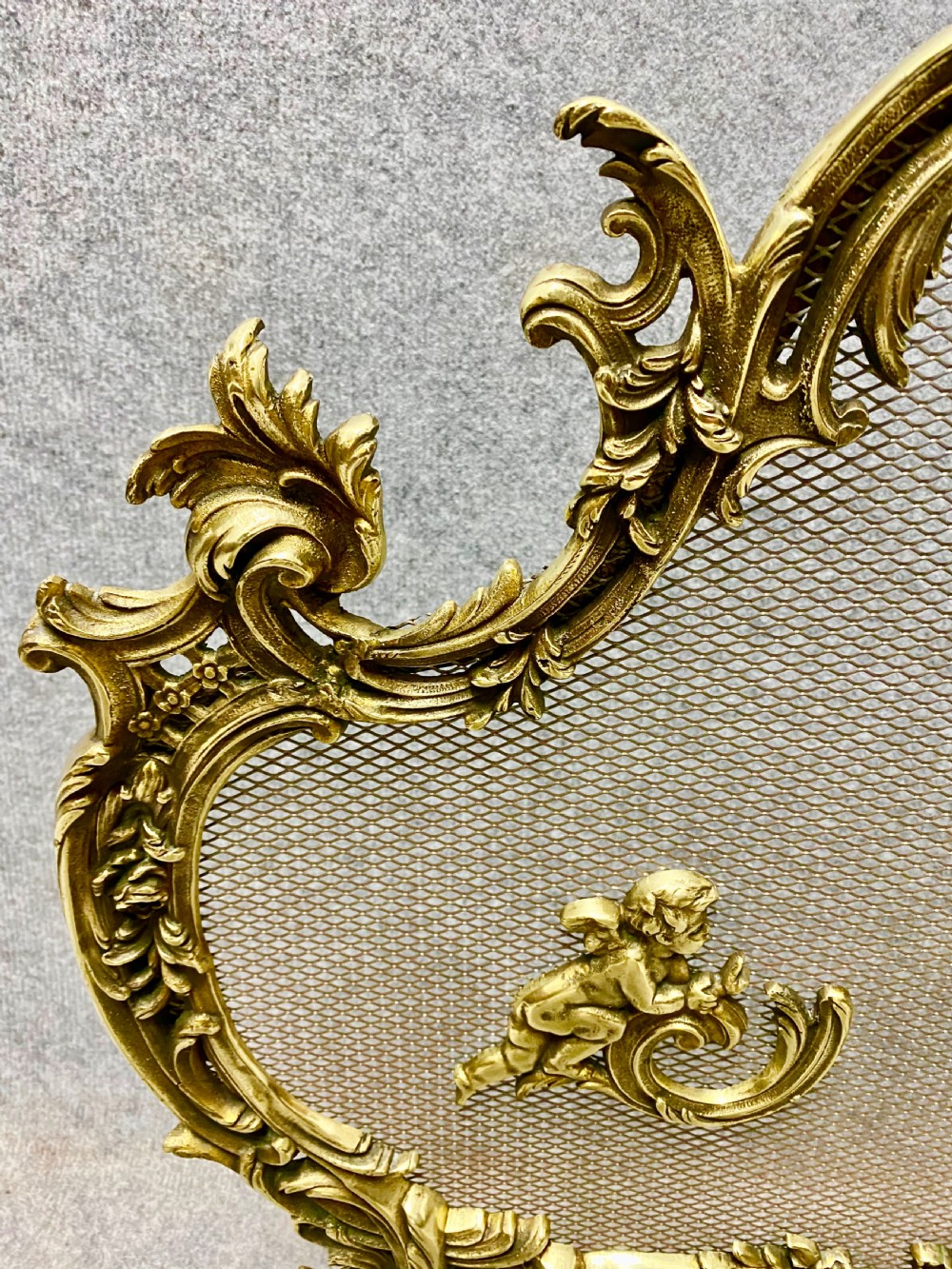 French Brass Rococo Style Fire Screen View II