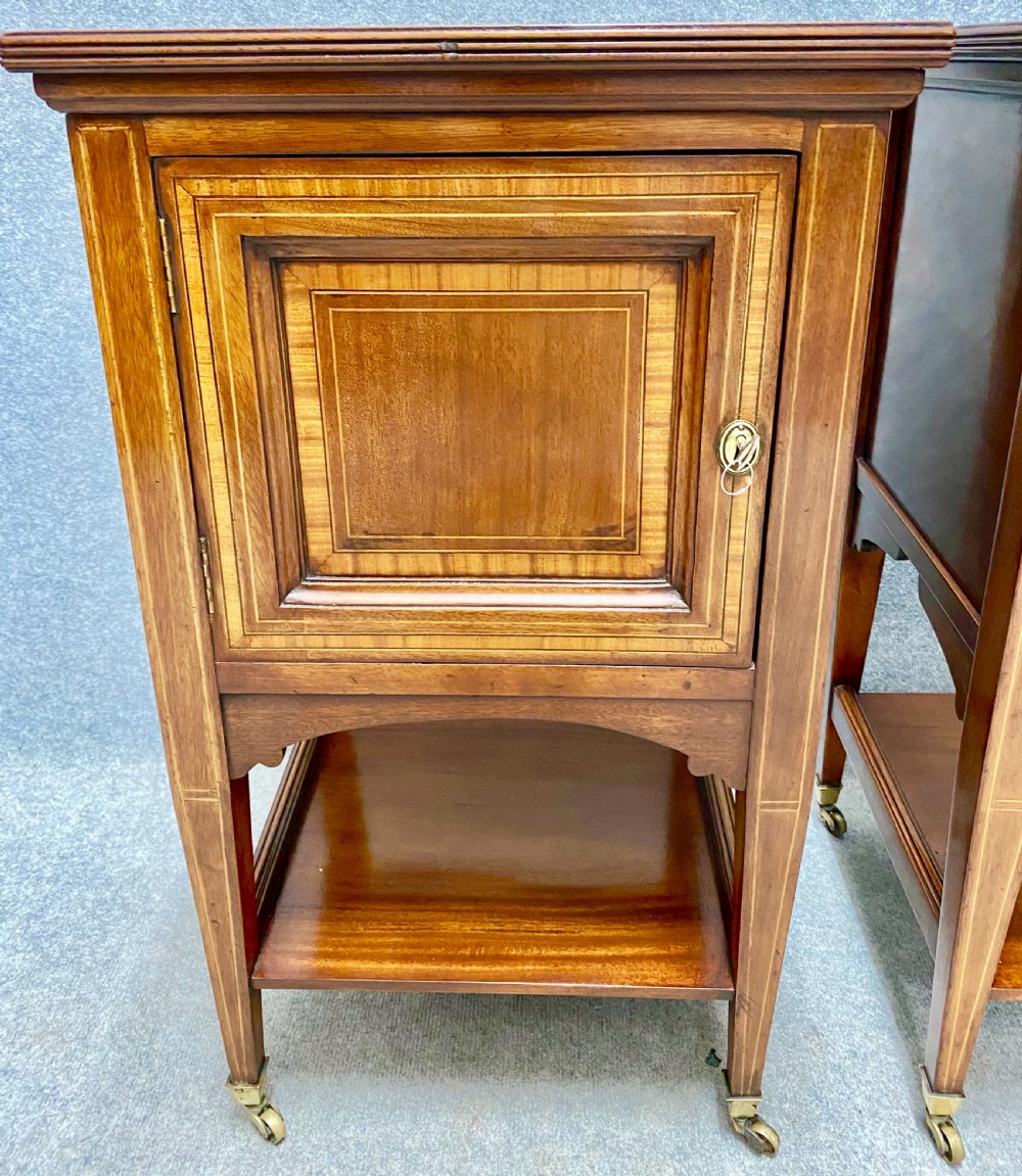 Good Pair of Edwardian Inlaid Bedside Cabinets View II