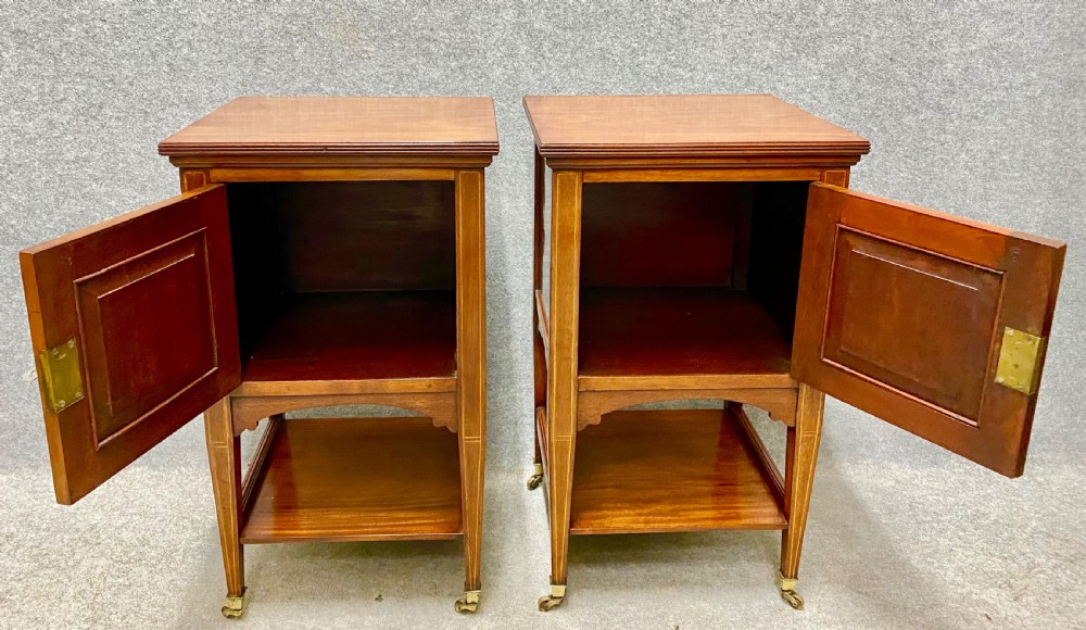 Good Pair of Edwardian Inlaid Bedside Cabinets View IV