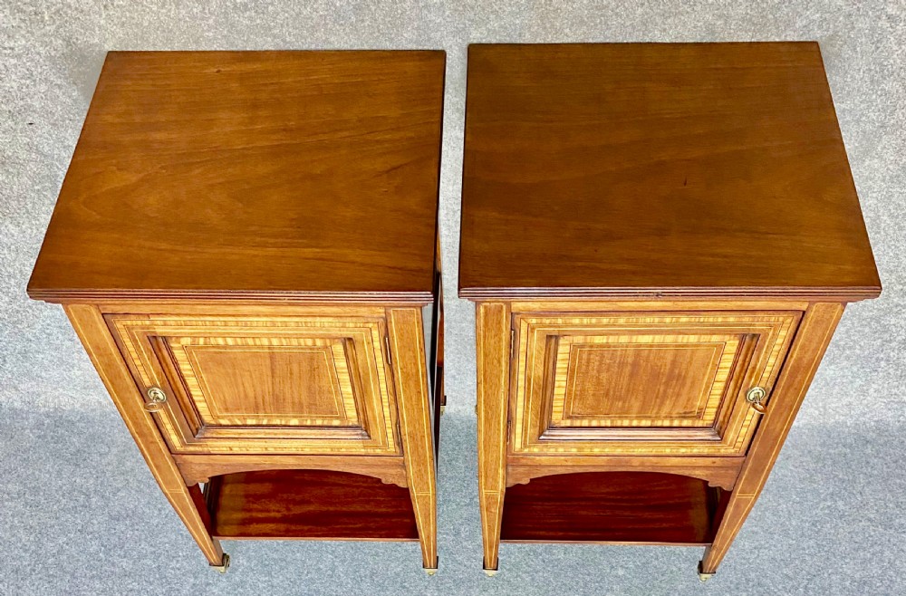 Good Pair of Edwardian Inlaid Bedside Cabinets View V