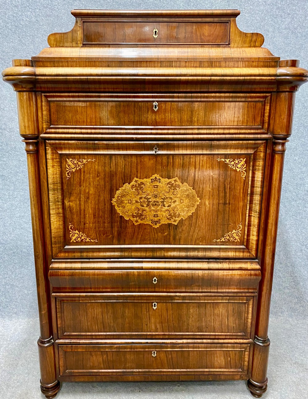 Superb Biedermeier Rosewood Abattant Escritoire Desk. View II