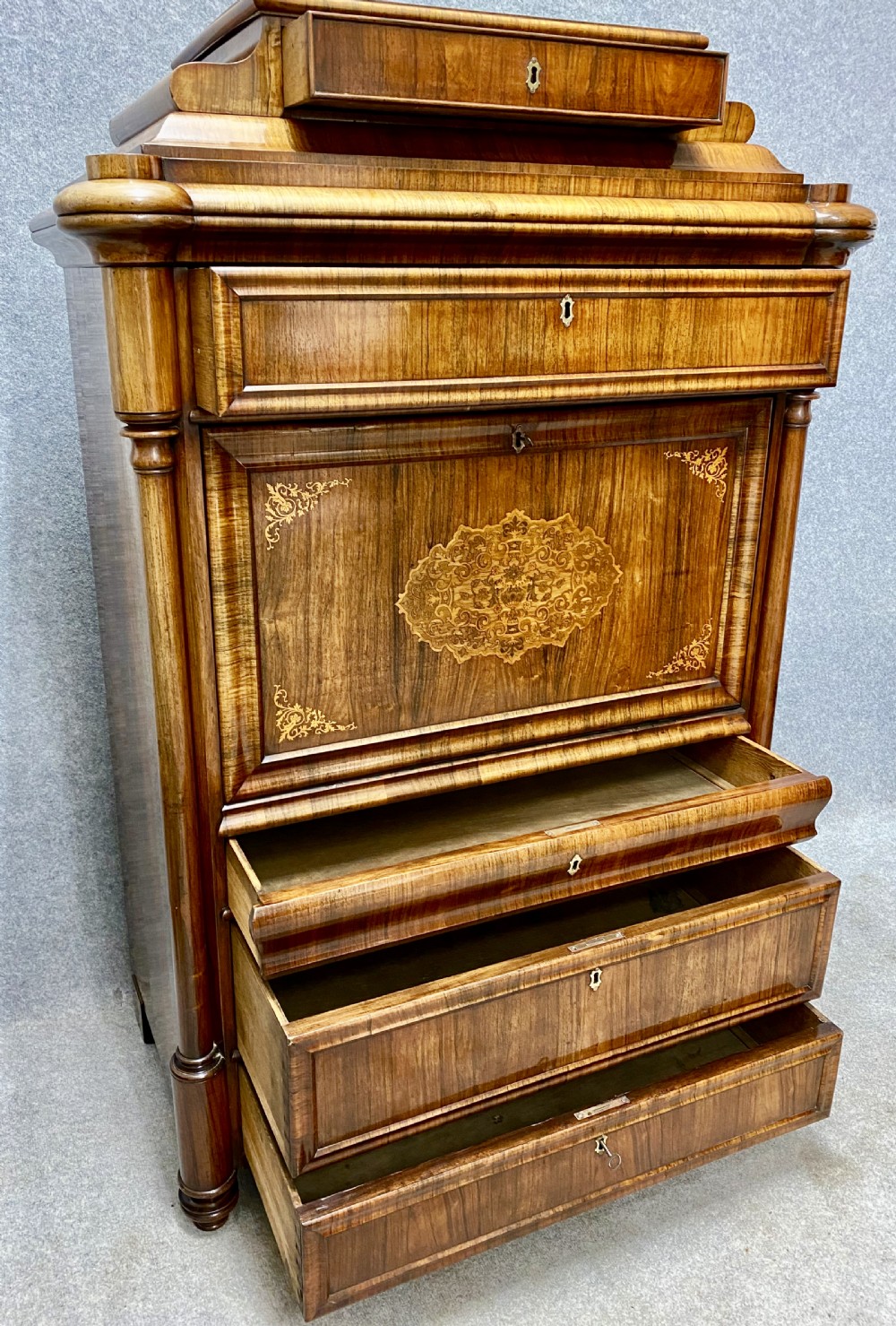 Superb Biedermeier Rosewood Abattant Escritoire Desk. View XII