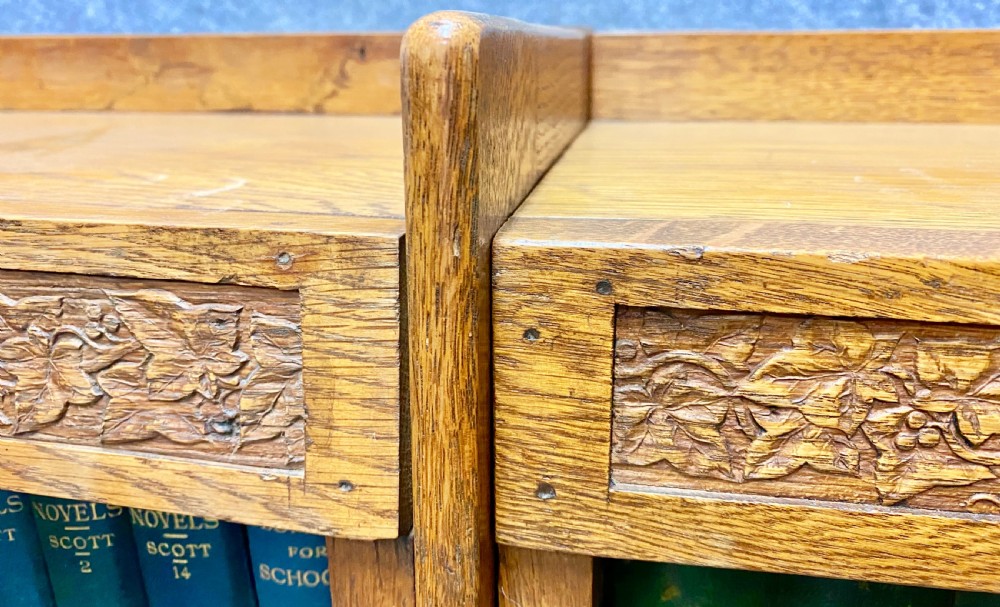 Pair Arts and Crafts Open Oak Bookcases View IV