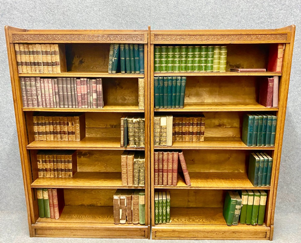 Pair Arts and Crafts Open Oak Bookcases View V
