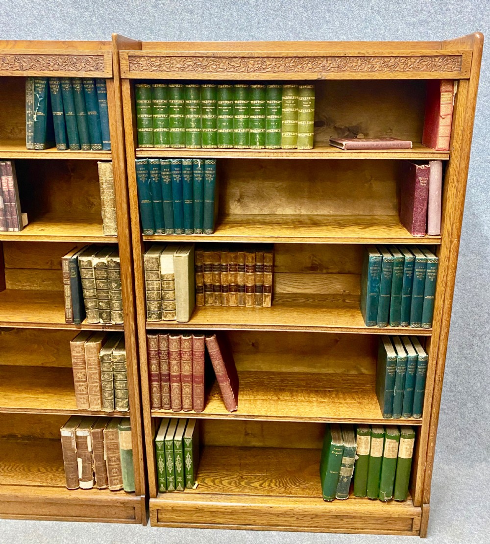 Pair Arts and Crafts Open Oak Bookcases View VII