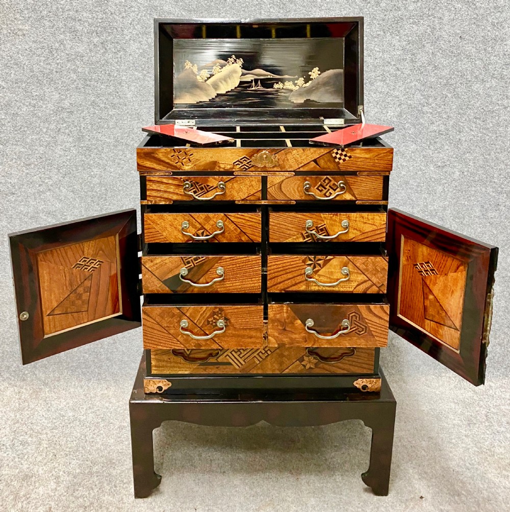Japanese Meiji Period Table Top Yosegi Shodana View V