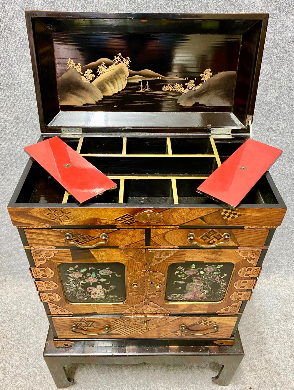 Japanese Meiji Period Table Top Yosegi Shodana View VIII
