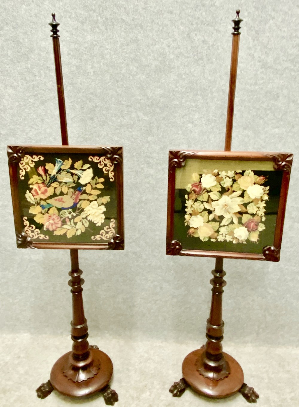Pair of Early Victorian Mahogany Pole Screens View V