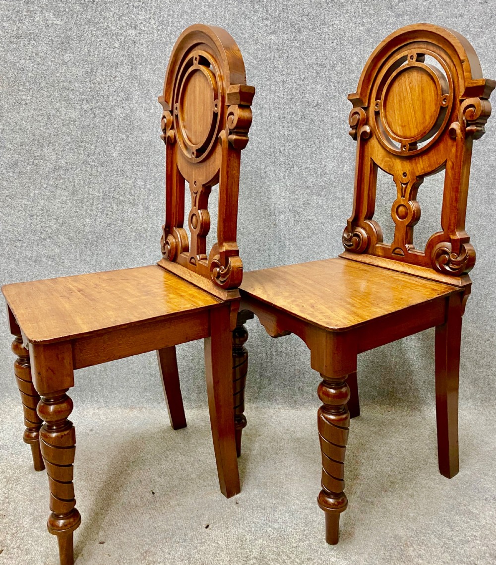 Pair Victorian Period Mahogany Hall Chairs View IV