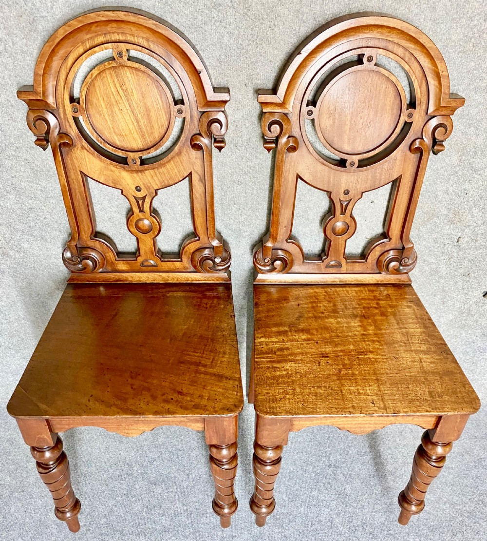 Pair Victorian Period Mahogany Hall Chairs View V