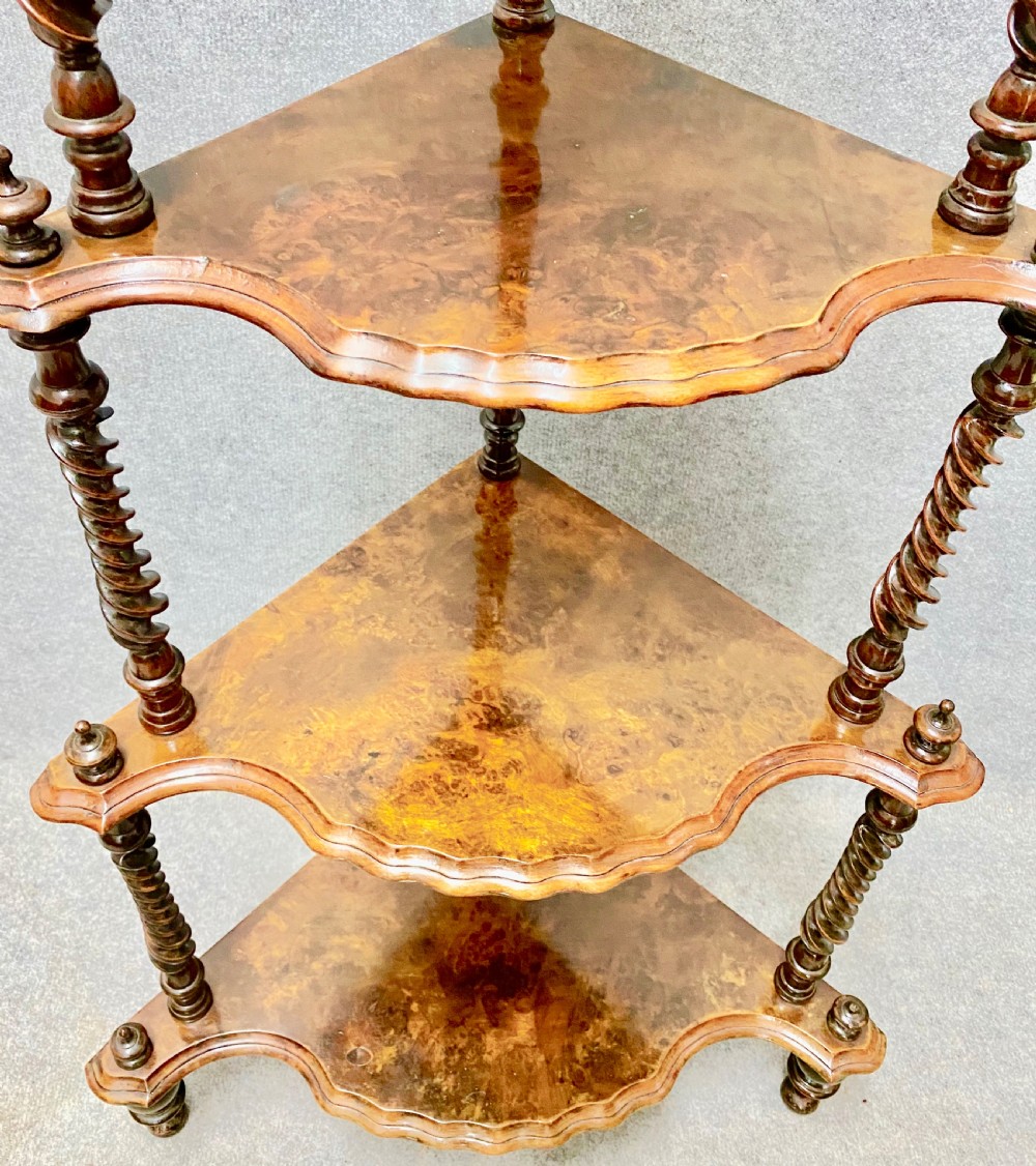 Victorian burr walnut corner whatnot View IV