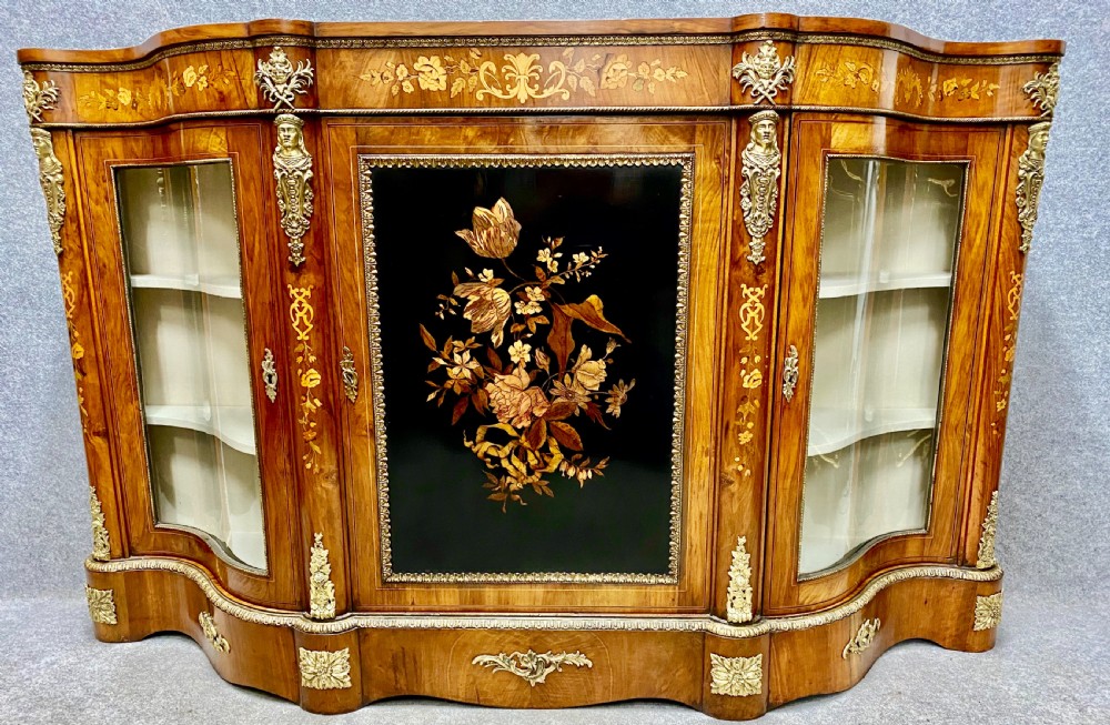Fine Victorian walnut and marquetry credenza side cabinet