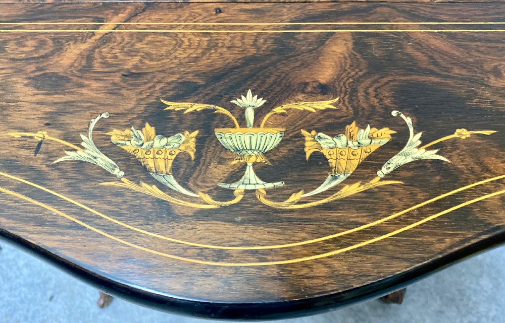 Rosewood and Inlaid Drop Leaf Occasional Table View IV