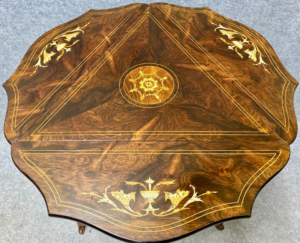 Rosewood and Inlaid Drop Leaf Occasional Table View VI