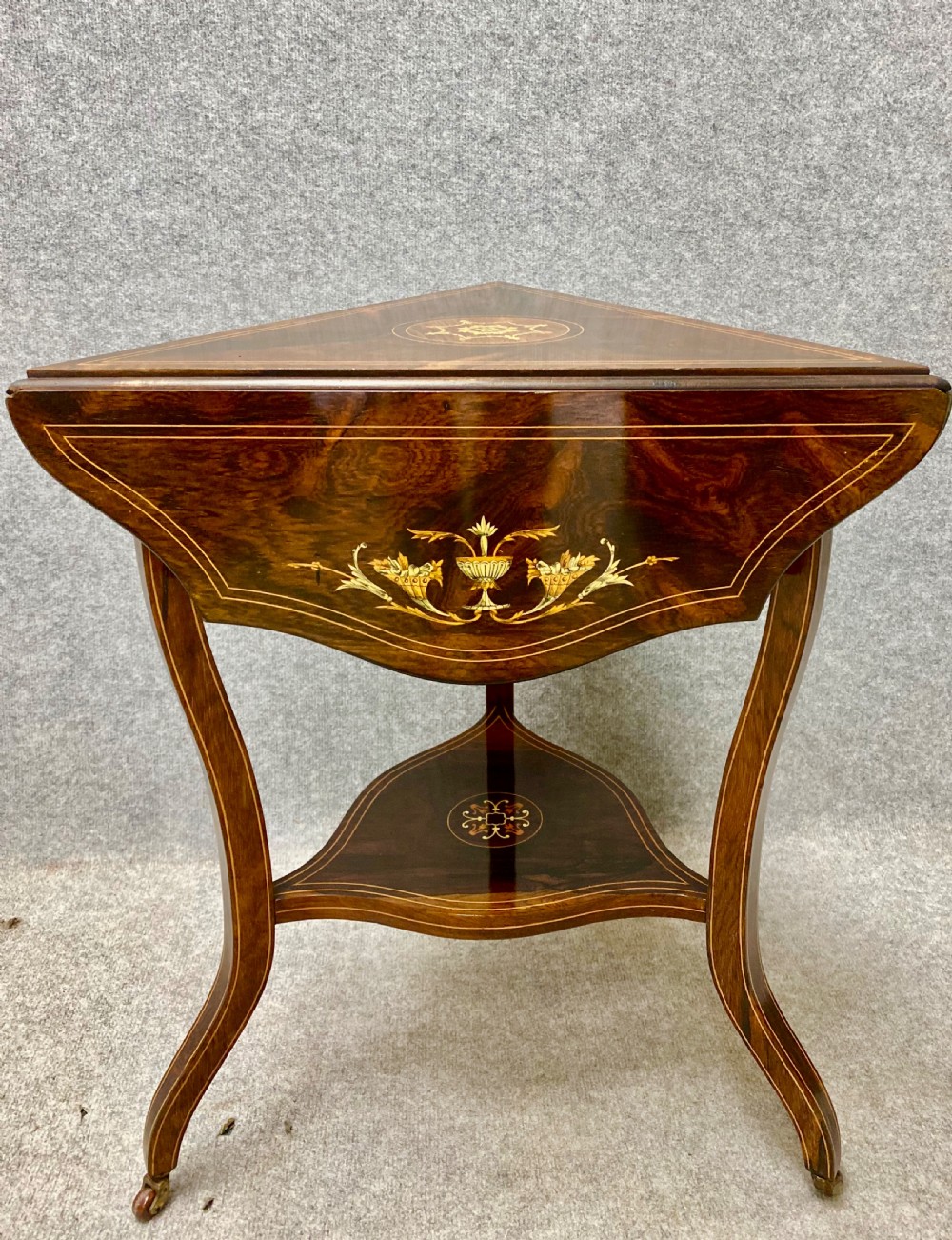 Rosewood and Inlaid Drop Leaf Occasional Table View VII