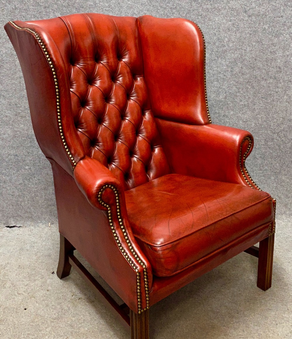 Georgian Style Leather Winged Armchair View III