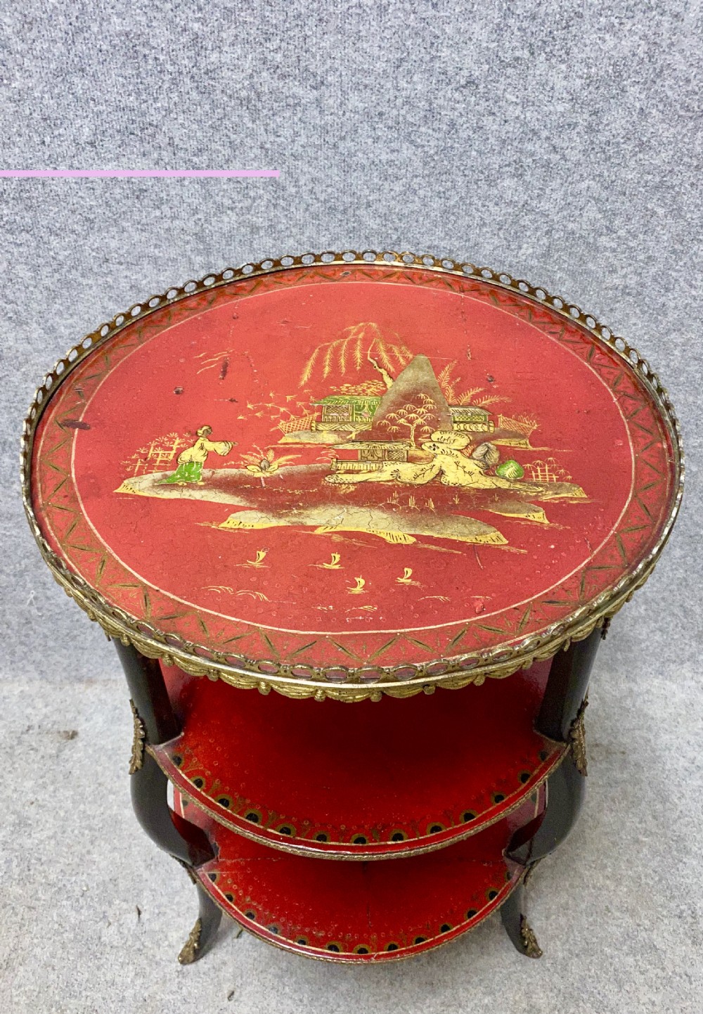  3 Tier Chinoiserie Red Lacquered Occasional Table